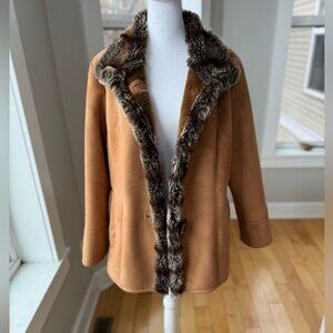 Vintage Regent Park Penny Lane Faux Suede Fur Trim Coat Size Medium